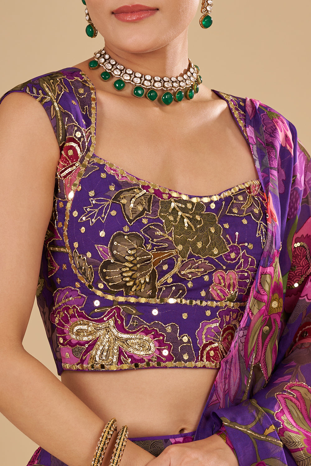 Purple with Light and Dark Pink Floral Accents
