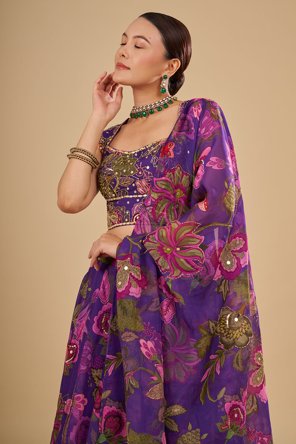 Purple with Light and Dark Pink Floral Accents