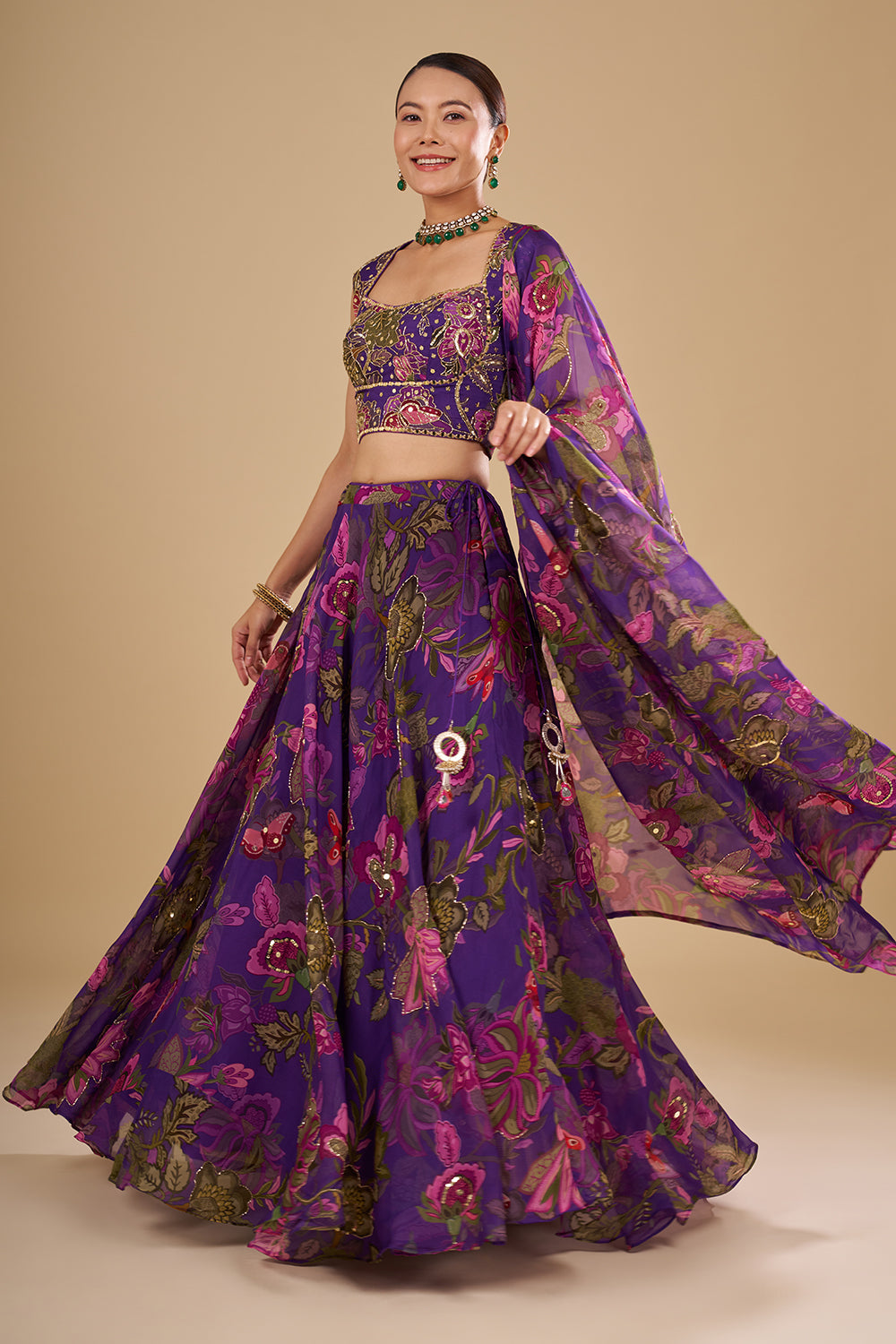Purple with Light and Dark Pink Floral Accents