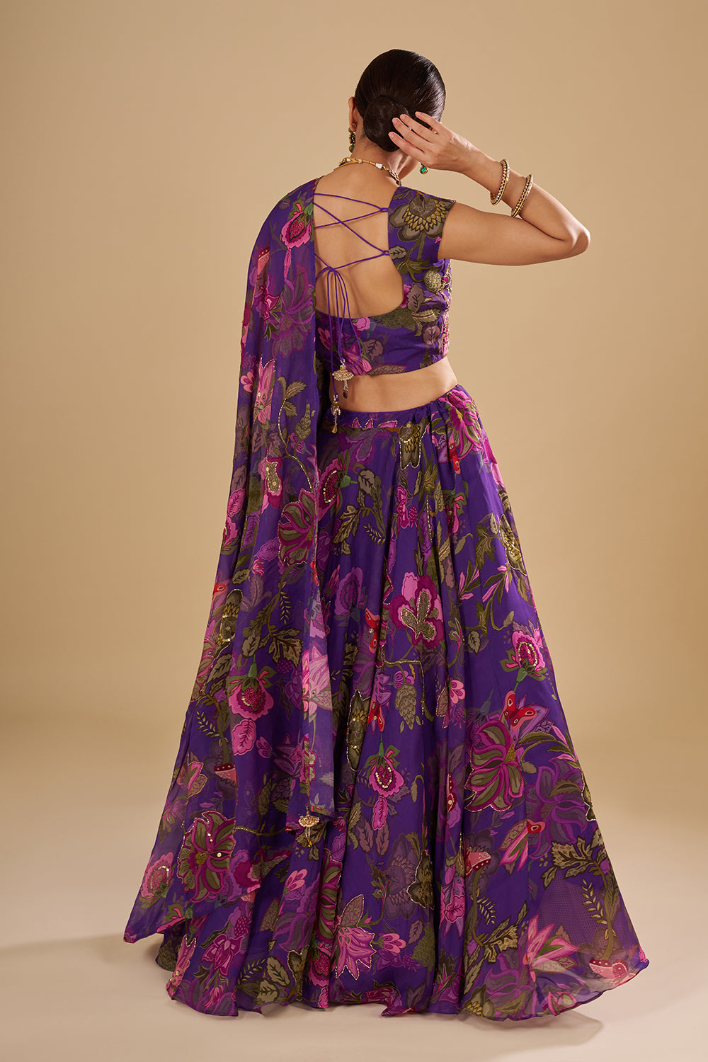Purple with Light and Dark Pink Floral Accents