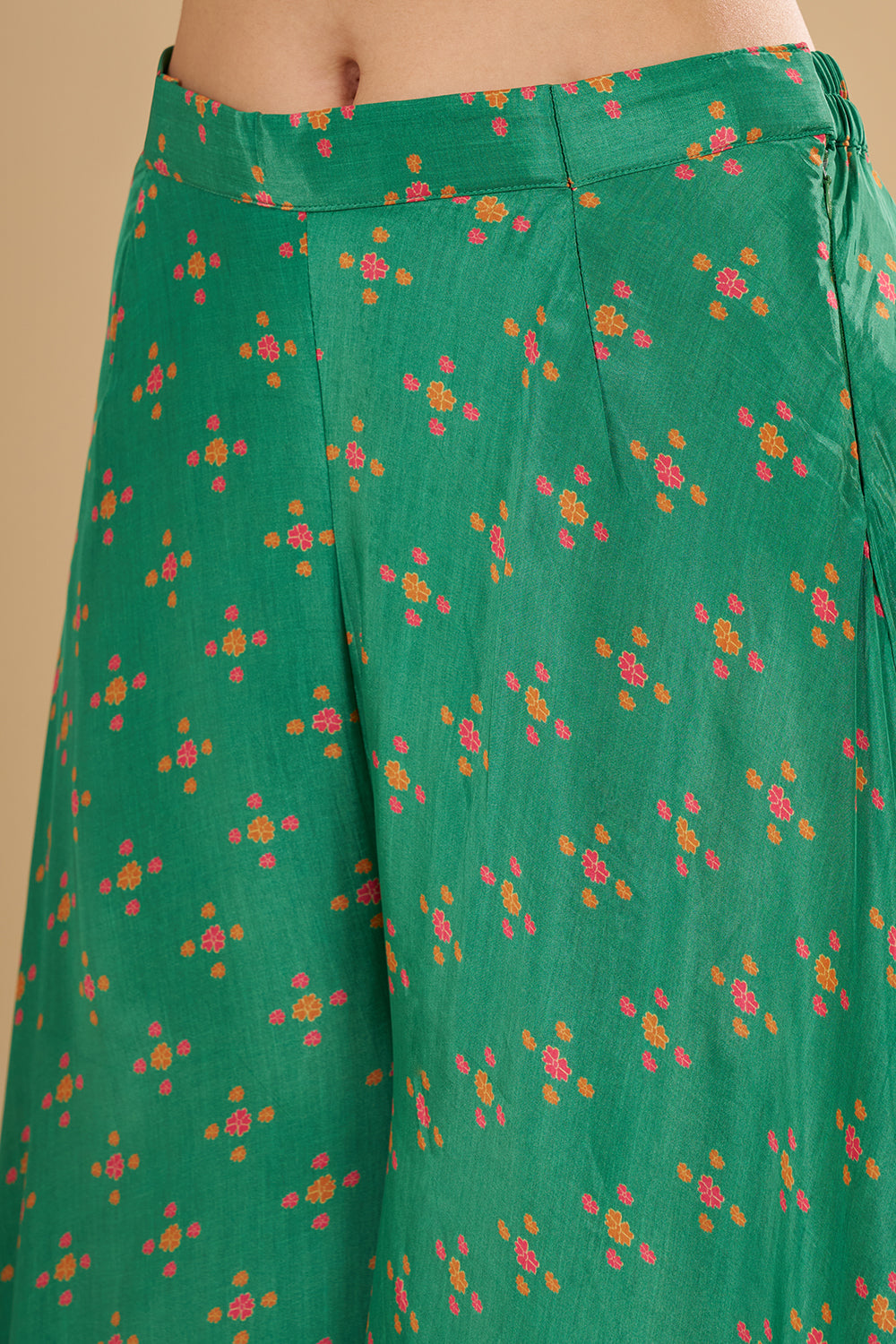 Rama Green Multicolour Floral Printed Pure Crepe Cape Set with Sequins, Cut Dana and Mirror Work