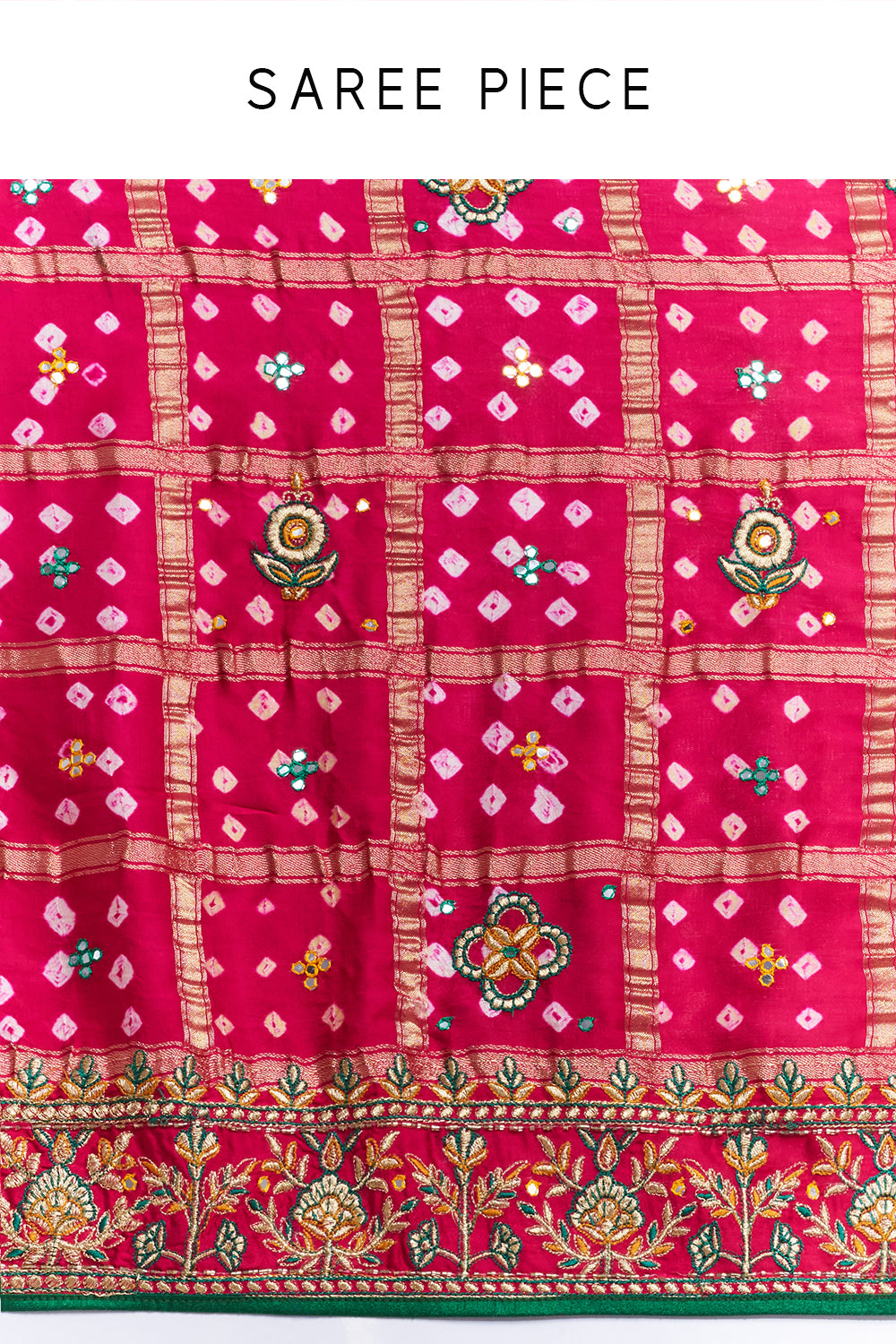 Rani Pink Bandhani Embroidered Saree