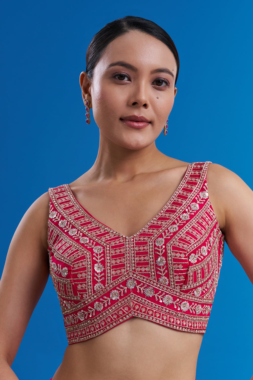 Rani Pink Crepe Saree with Butti Work And Unstitched Blouse