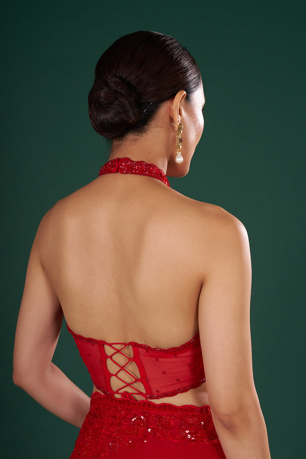 Red Embroidered Jimmy Choo Shimmer Saree with Sequin, Pearl & Resham Hand Work