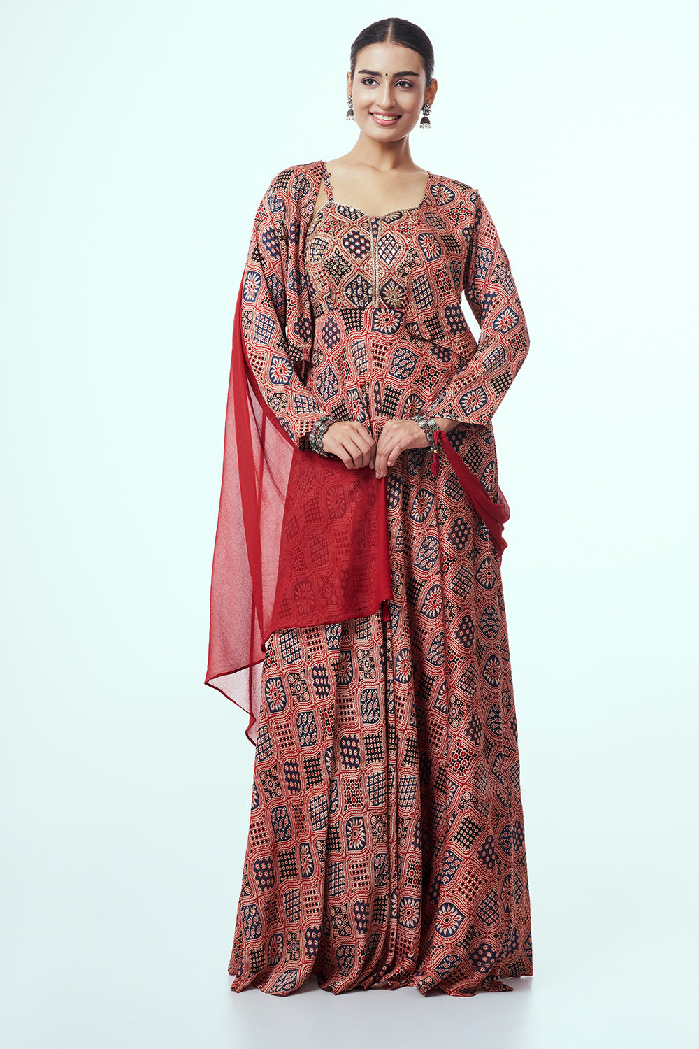Red Modal Indo-Western Set with Zardozi Work