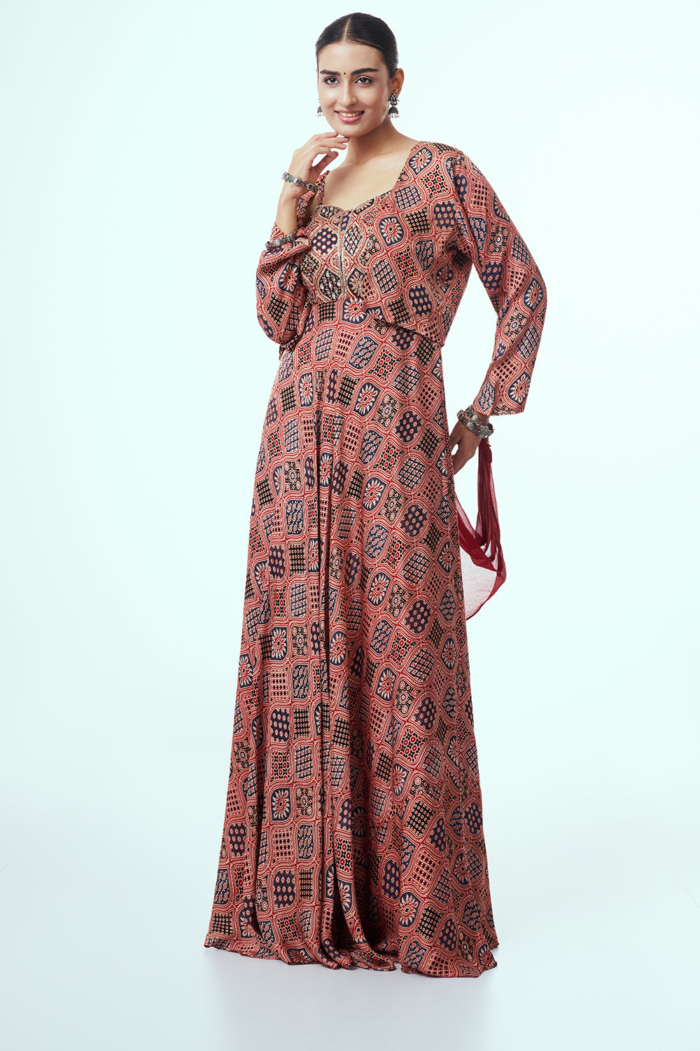 Red Modal Indo-Western Set with Zardozi Work