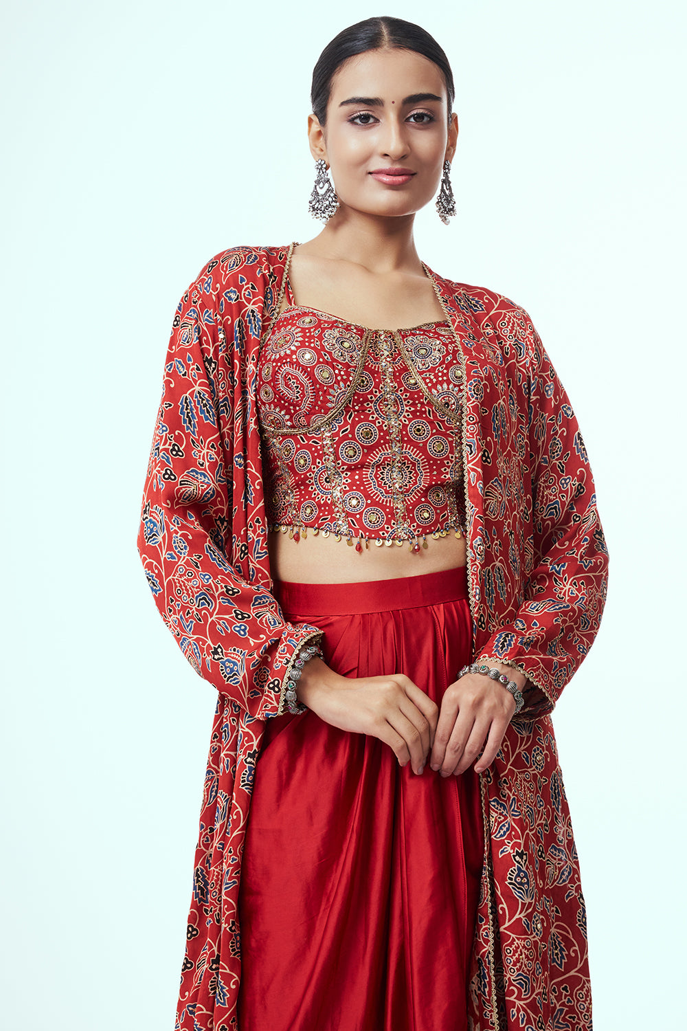 Red Modal Indo Western with Mirror Work