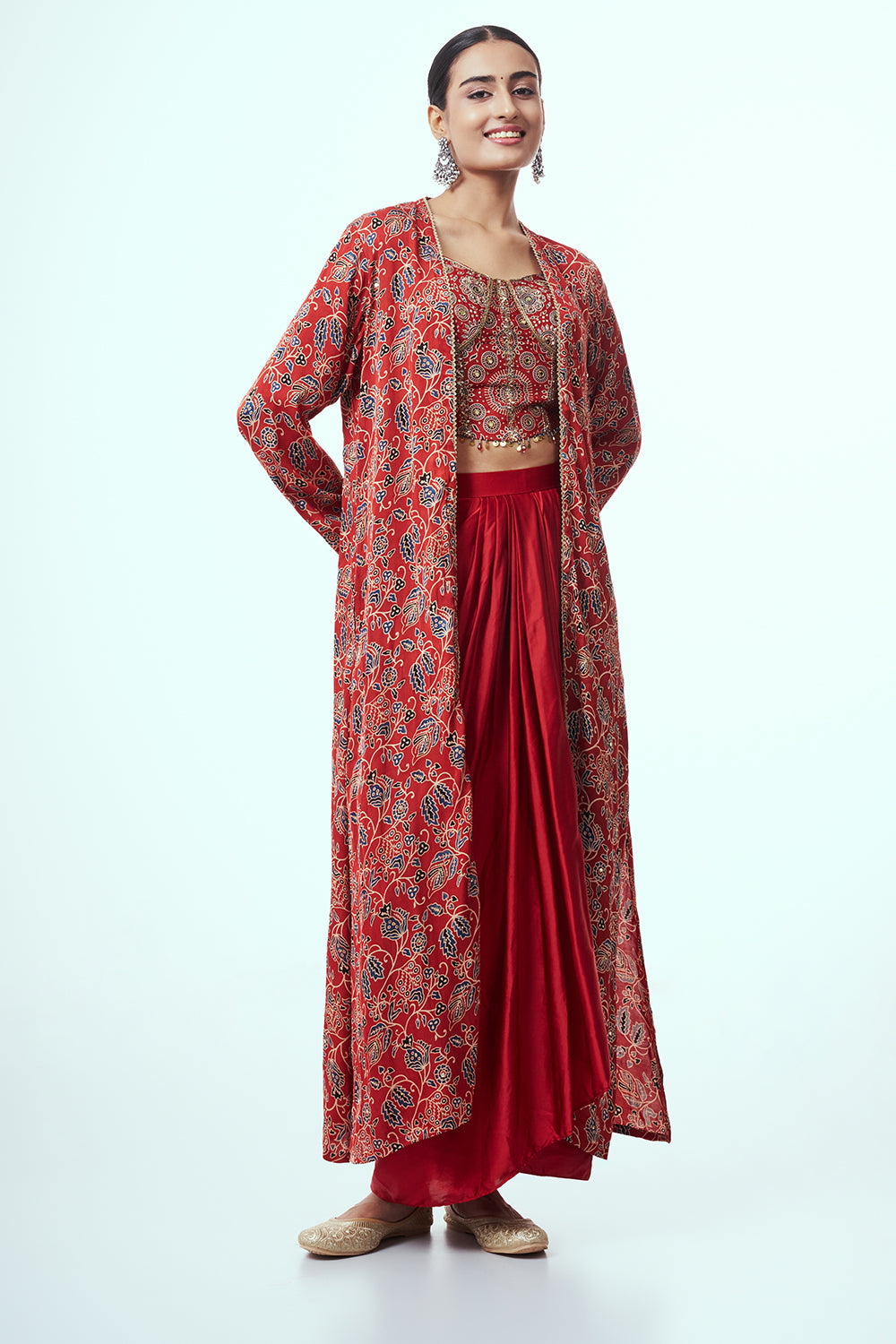 Red Modal Indo Western with Mirror Work