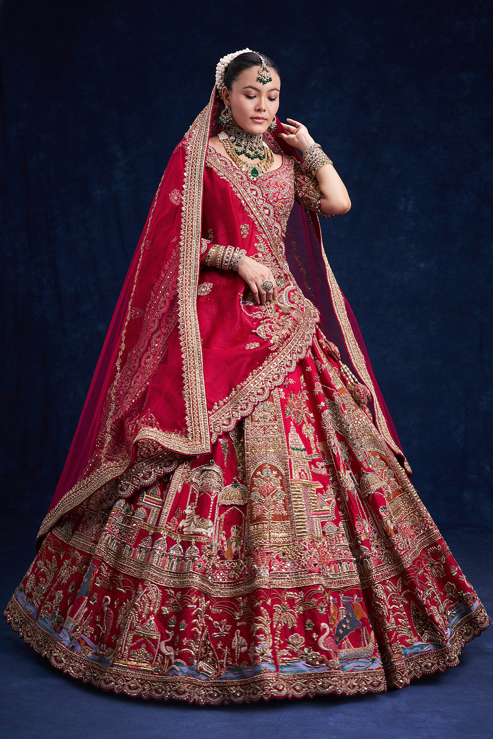 Red Raw Silk Bridal Lehenga with Pearl Cutdana and Sequins Work