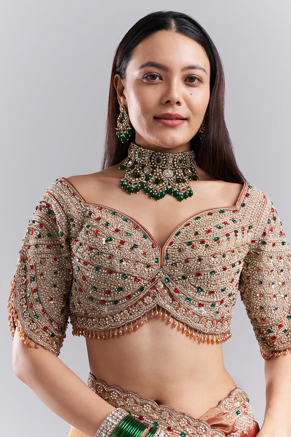 Rose Gold Embellished Border Saree and Unstitched Blouse