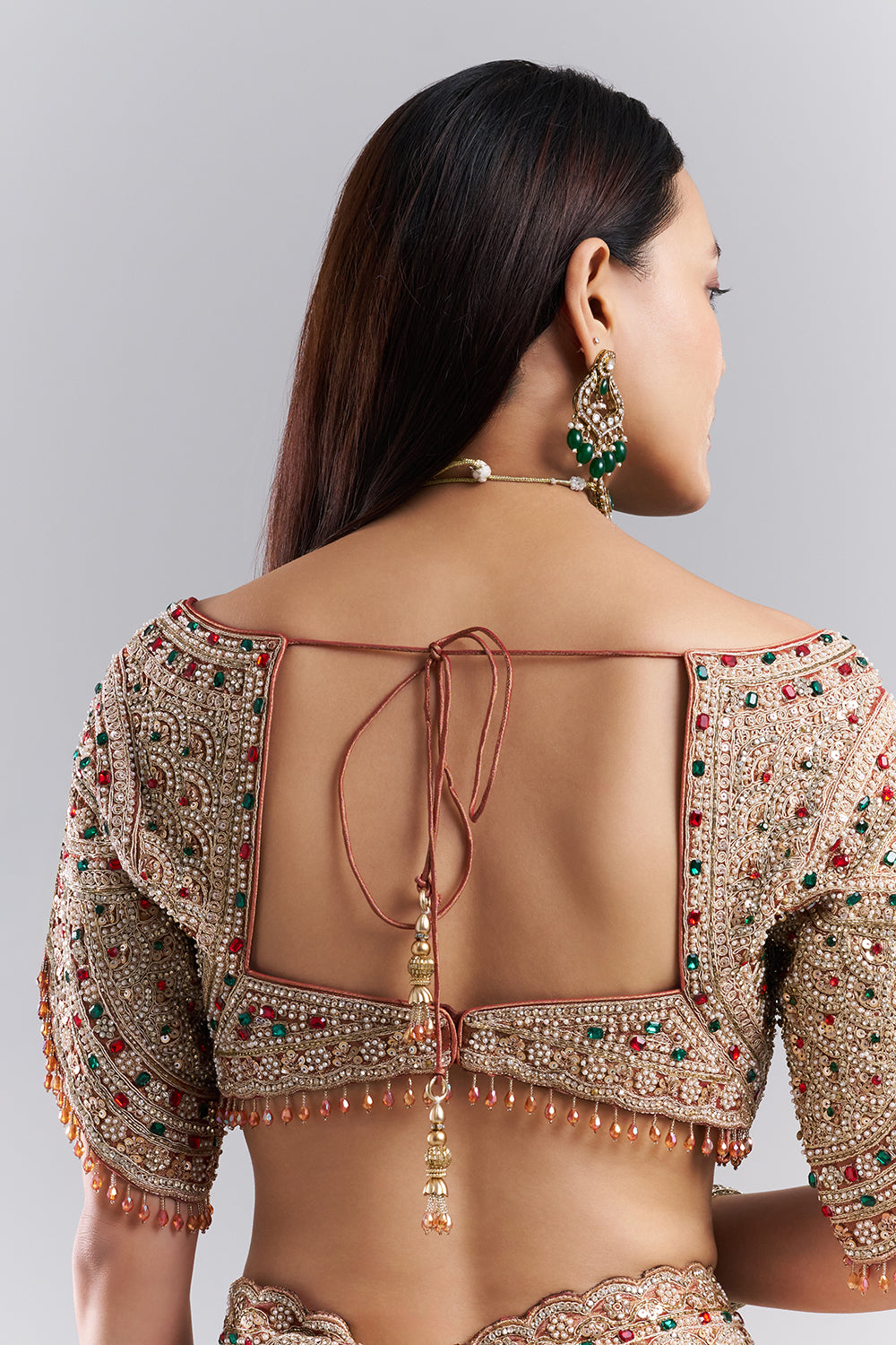 Rose Gold Embellished Border Saree and Unstitched Blouse