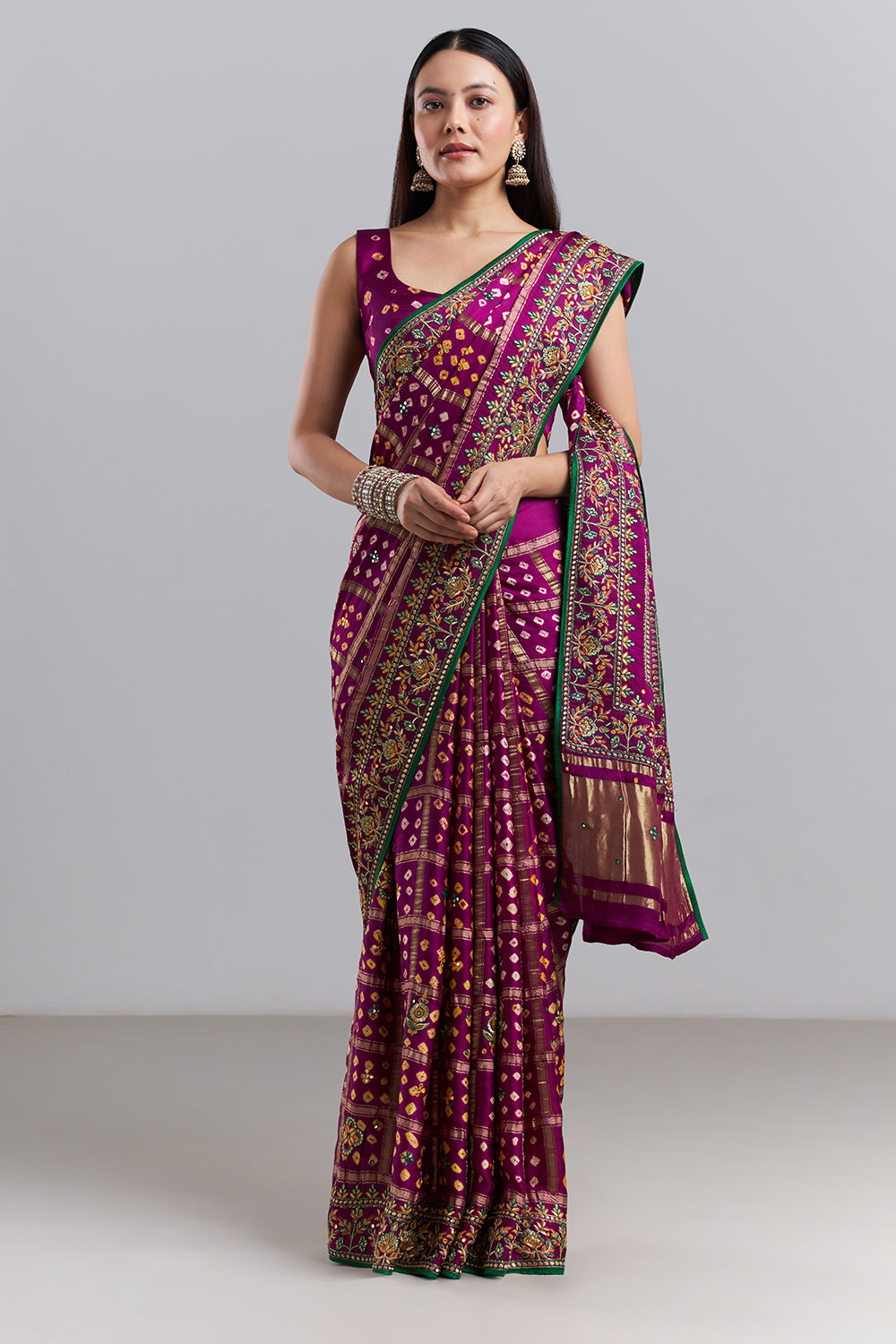 Royal Purple Bandhani Embroidered Saree