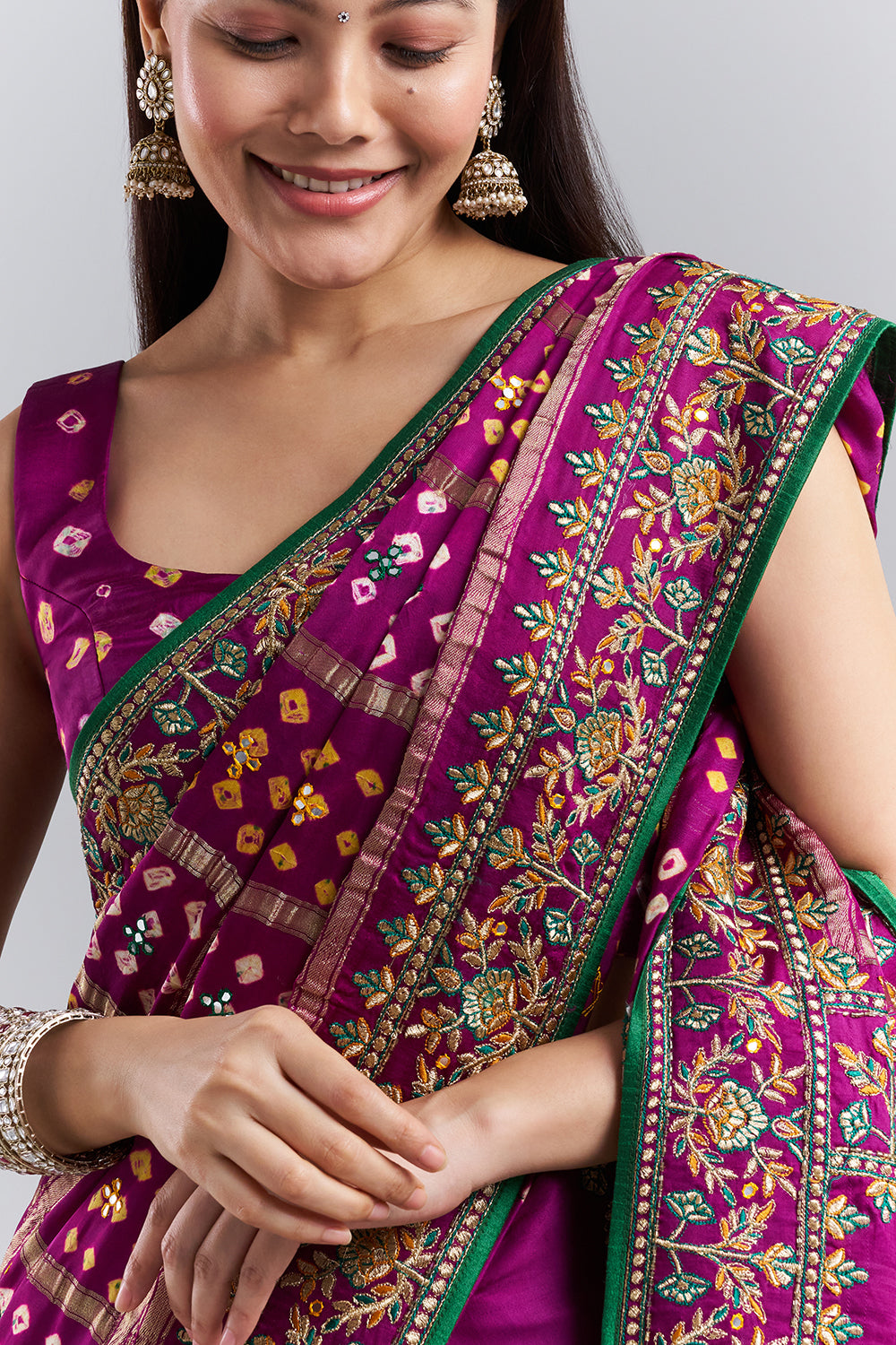 Royal Purple Bandhani Embroidered Saree