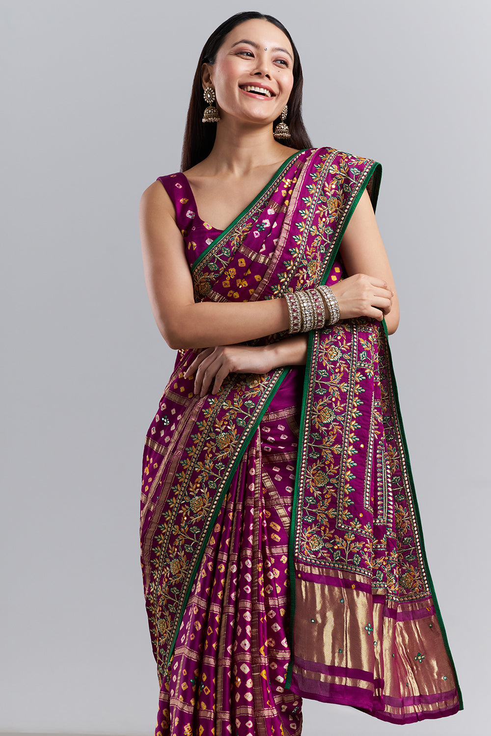 Royal Purple Bandhani Embroidered Saree