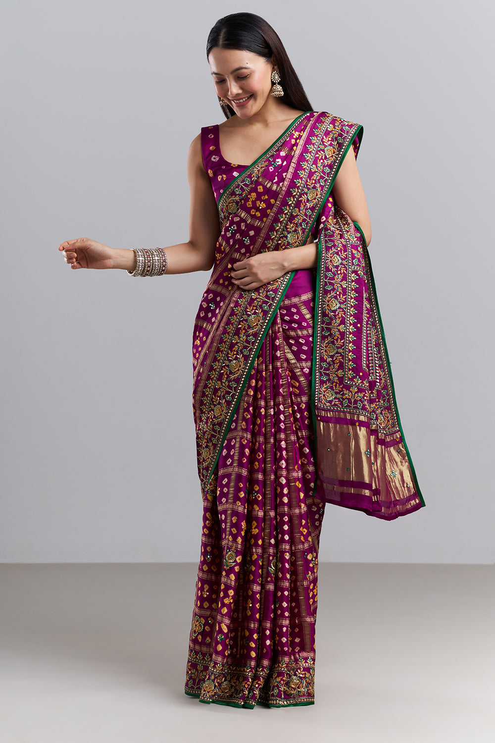 Royal Purple Bandhani Embroidered Saree