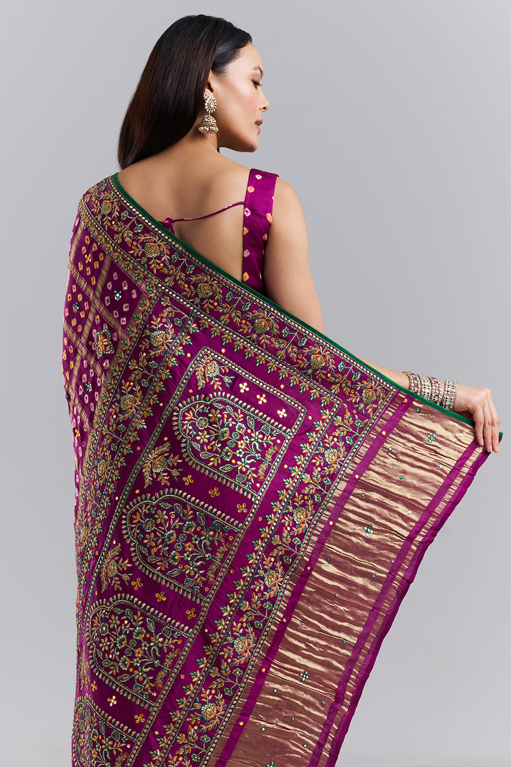 Royal Purple Bandhani Embroidered Saree
