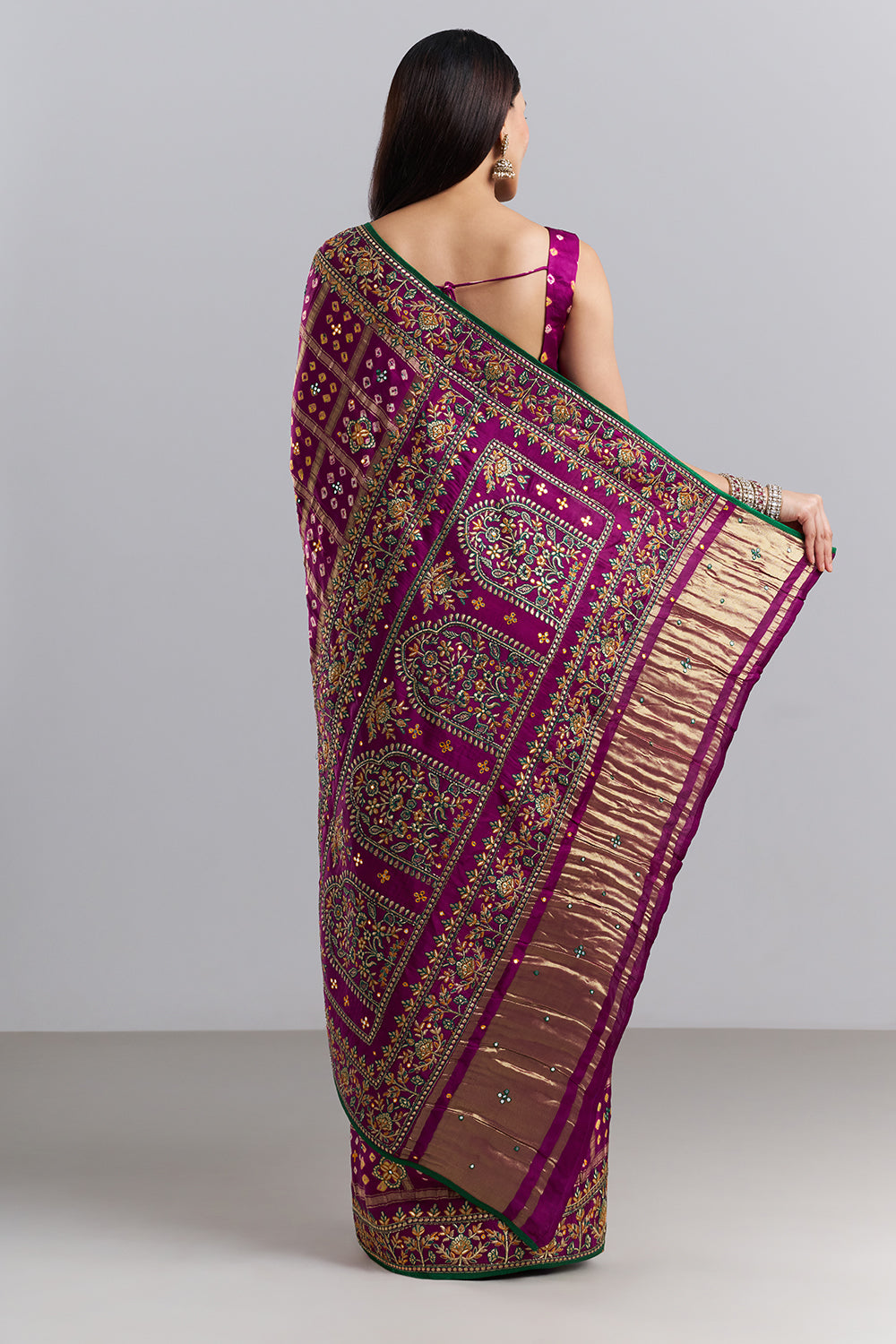 Royal Purple Bandhani Embroidered Saree