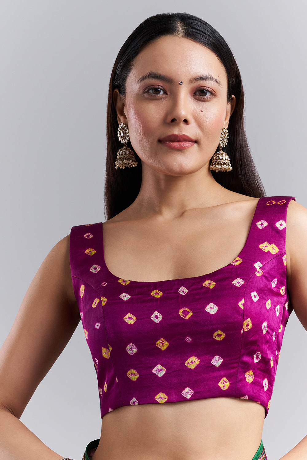 Royal Purple Bandhani Embroidered Saree