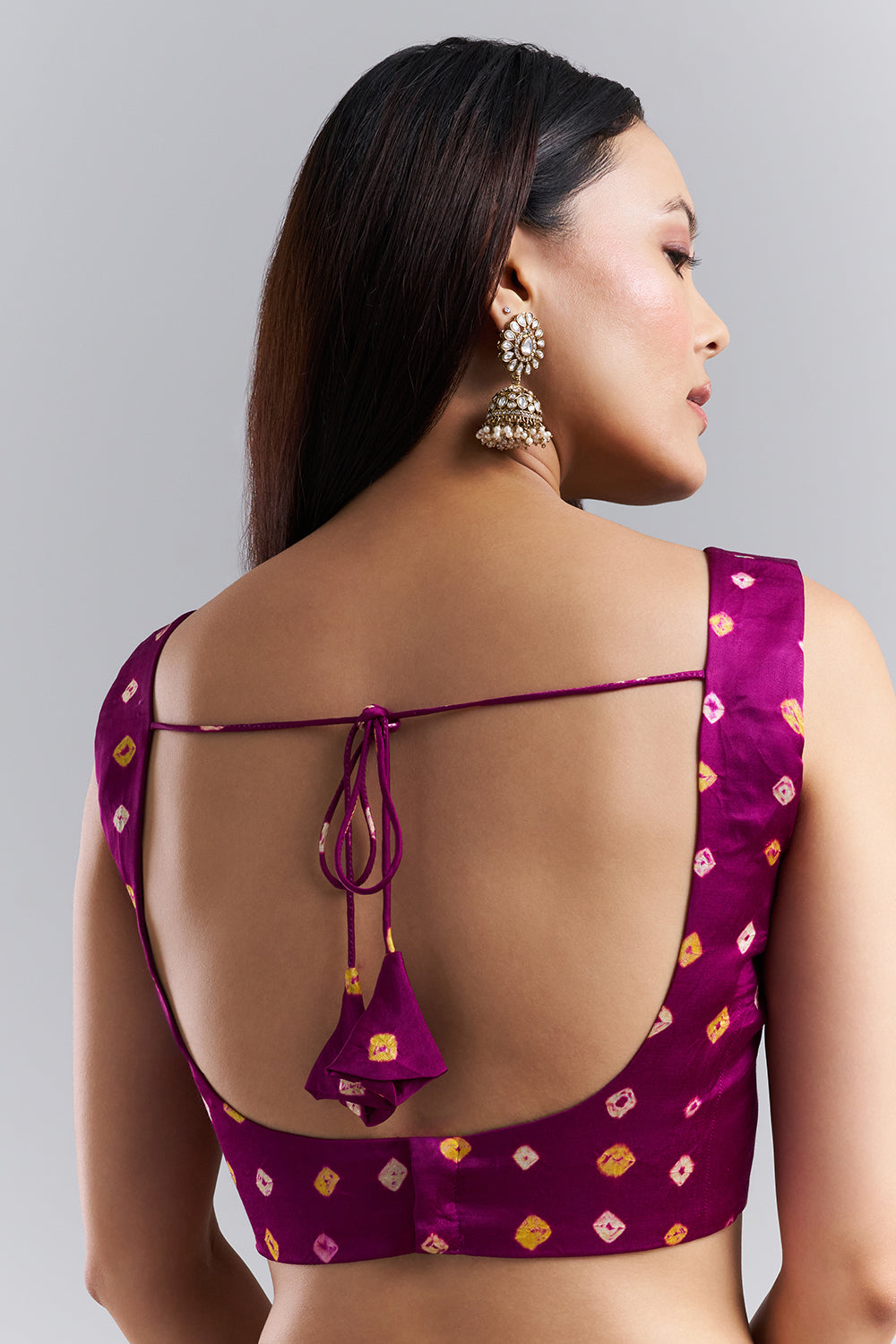 Royal Purple Bandhani Embroidered Saree