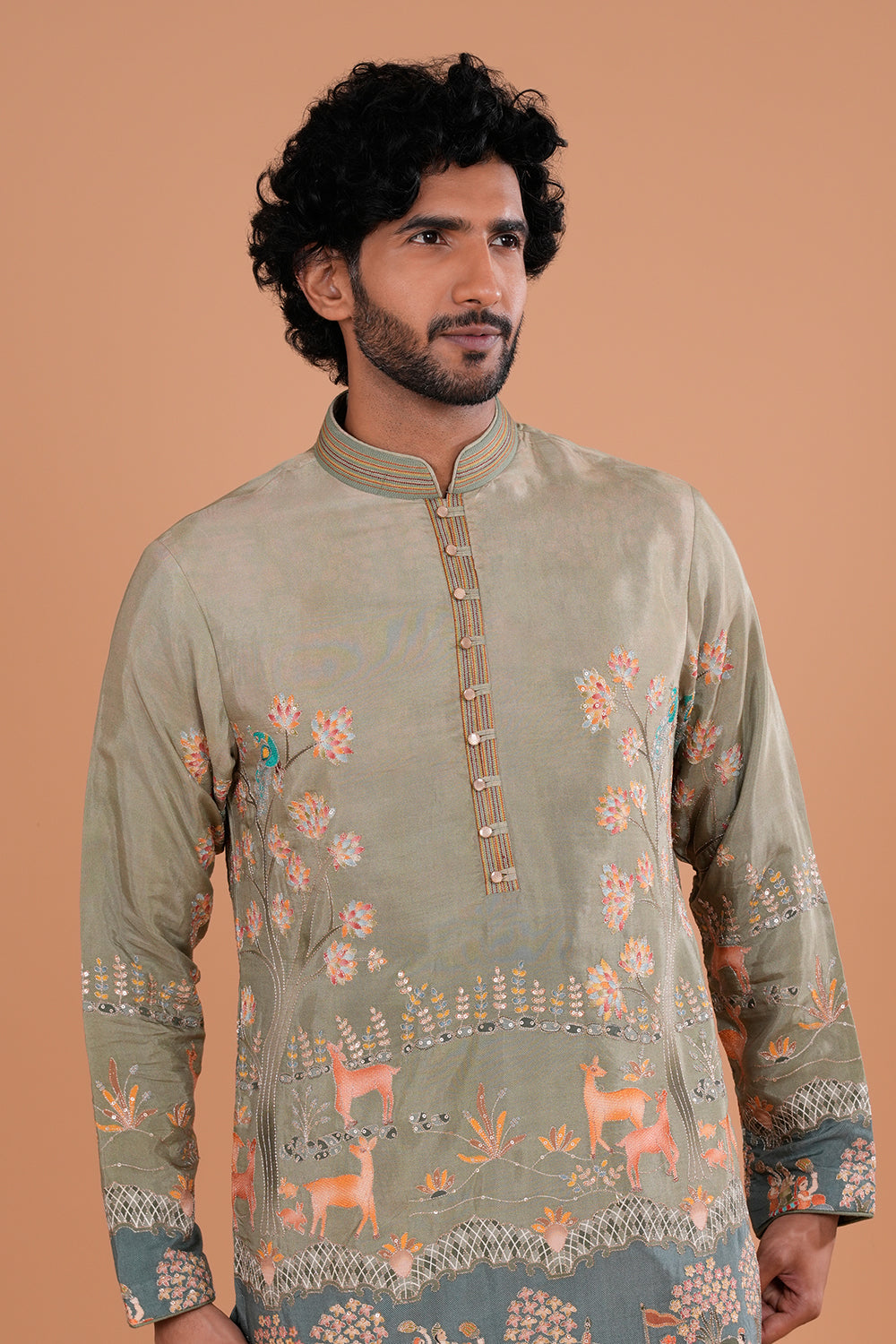 Sage Green Green Heritage Scenic Embroidered Men's Kurta Set