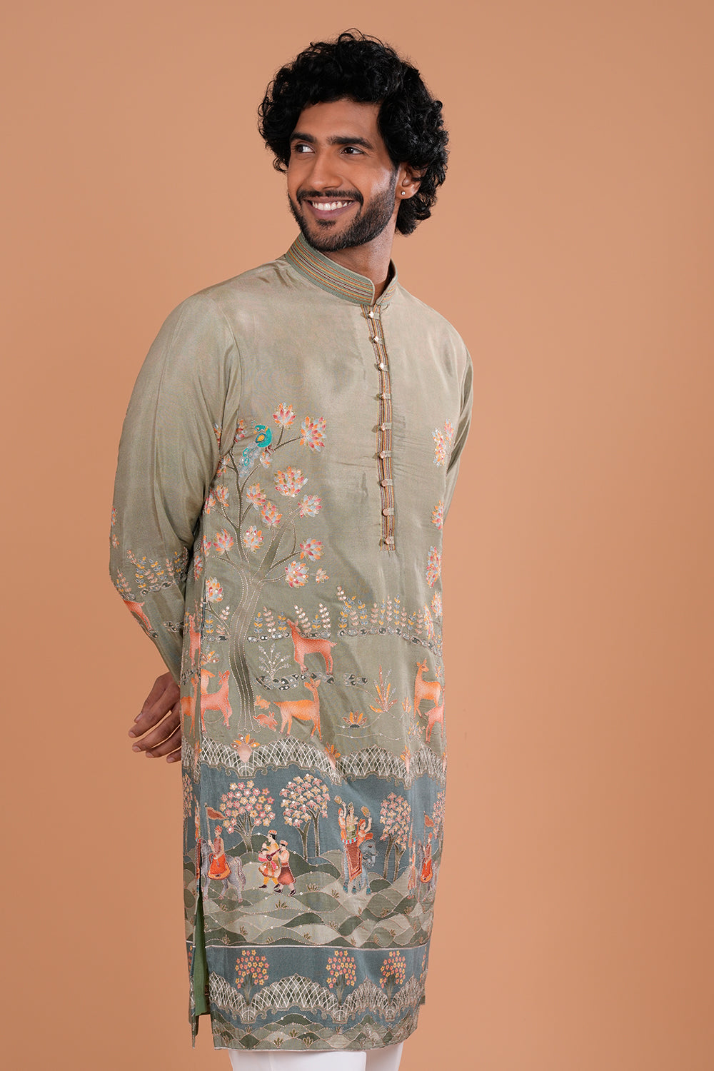 Sage Green Green Heritage Scenic Embroidered Men's Kurta Set