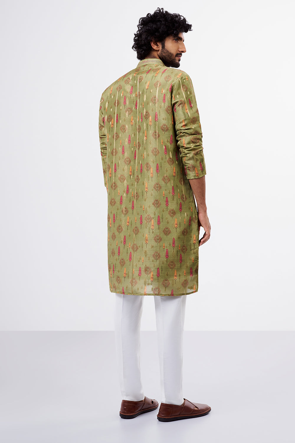Sage Green Printed Tissue Silk Men's Kurta Set