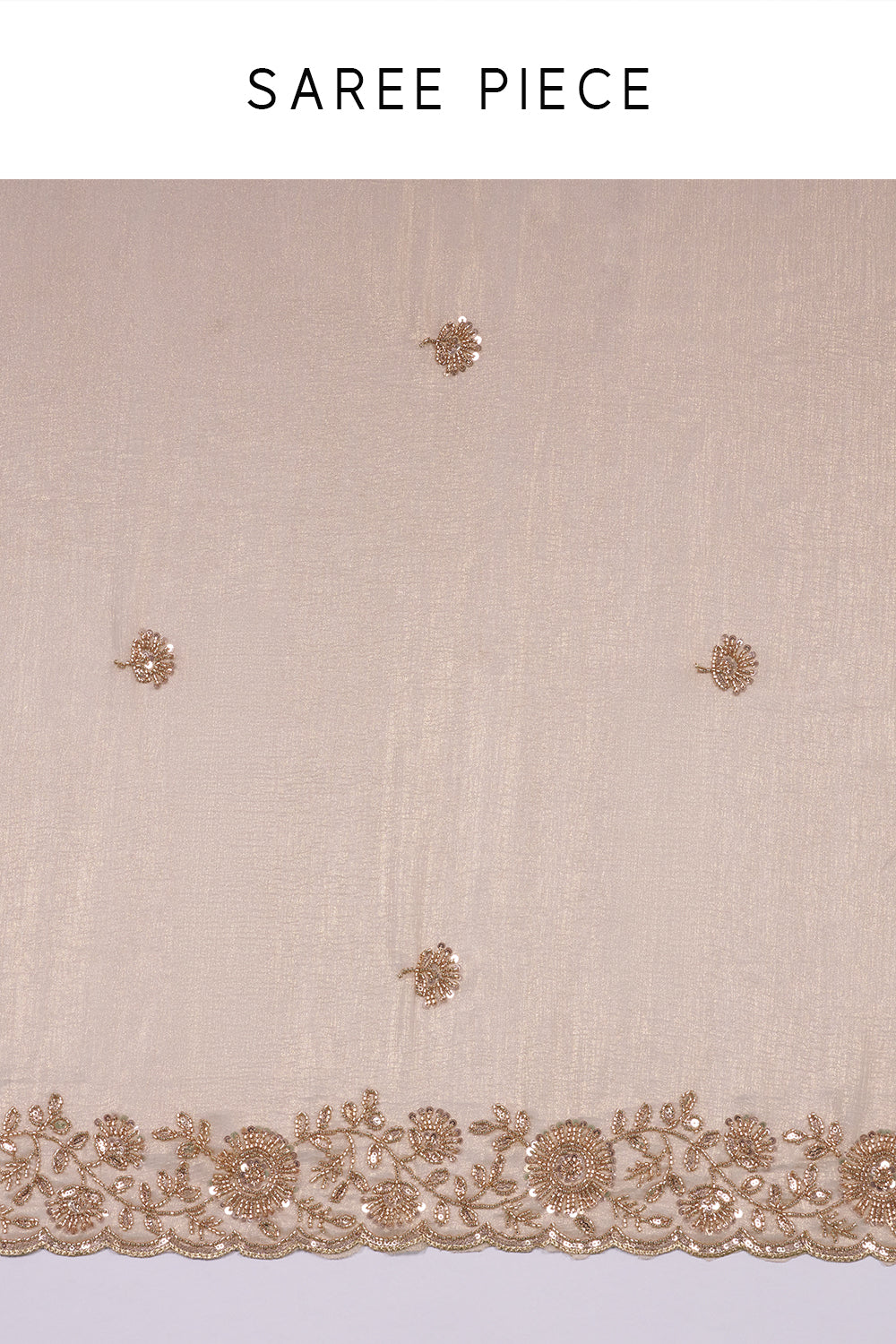 Shimmer Gold Embroidered Shimmer Crush Chiffon Saree with Rose Gold Sequin & Cut Dana Hand Work