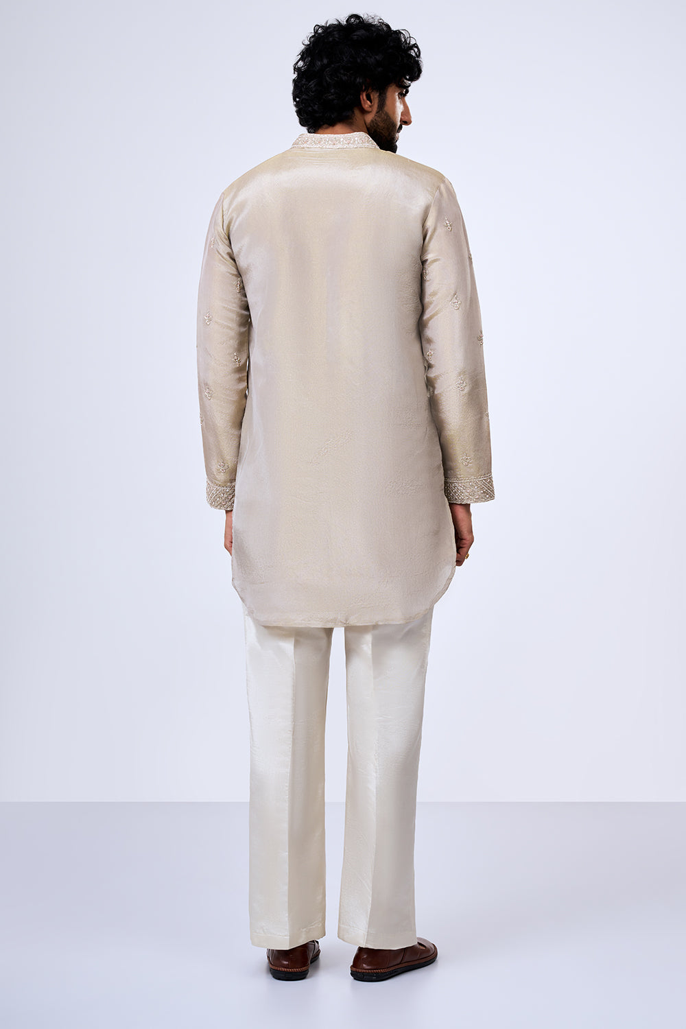 Taupe Shimmer Georgette Zardosi Embellished Kurta Set