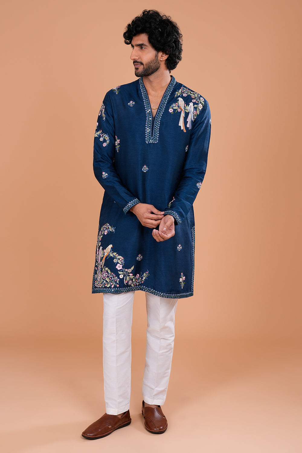 Teal Blue Silk Men's Kurta Set