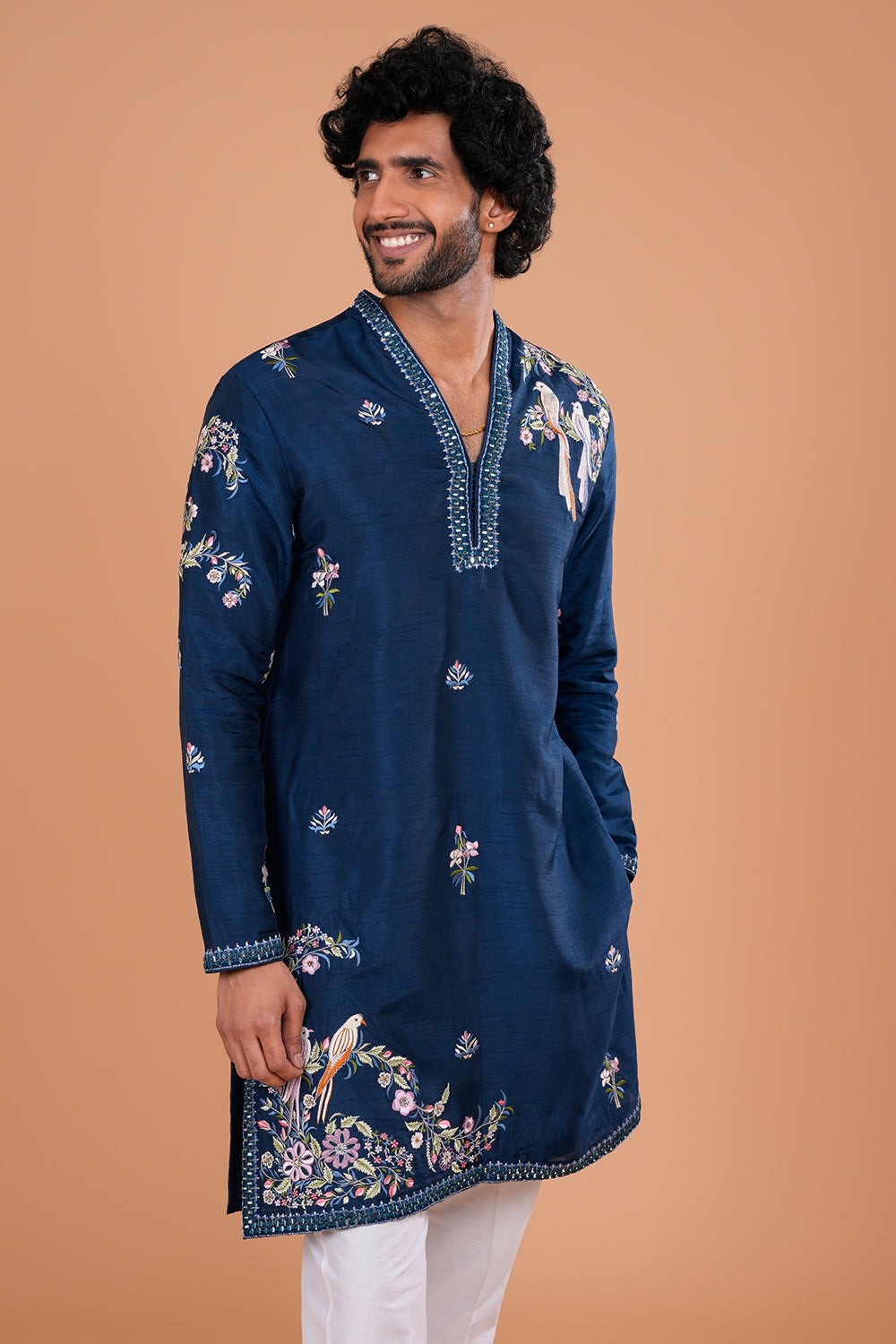 Teal Blue Silk Men's Kurta Set