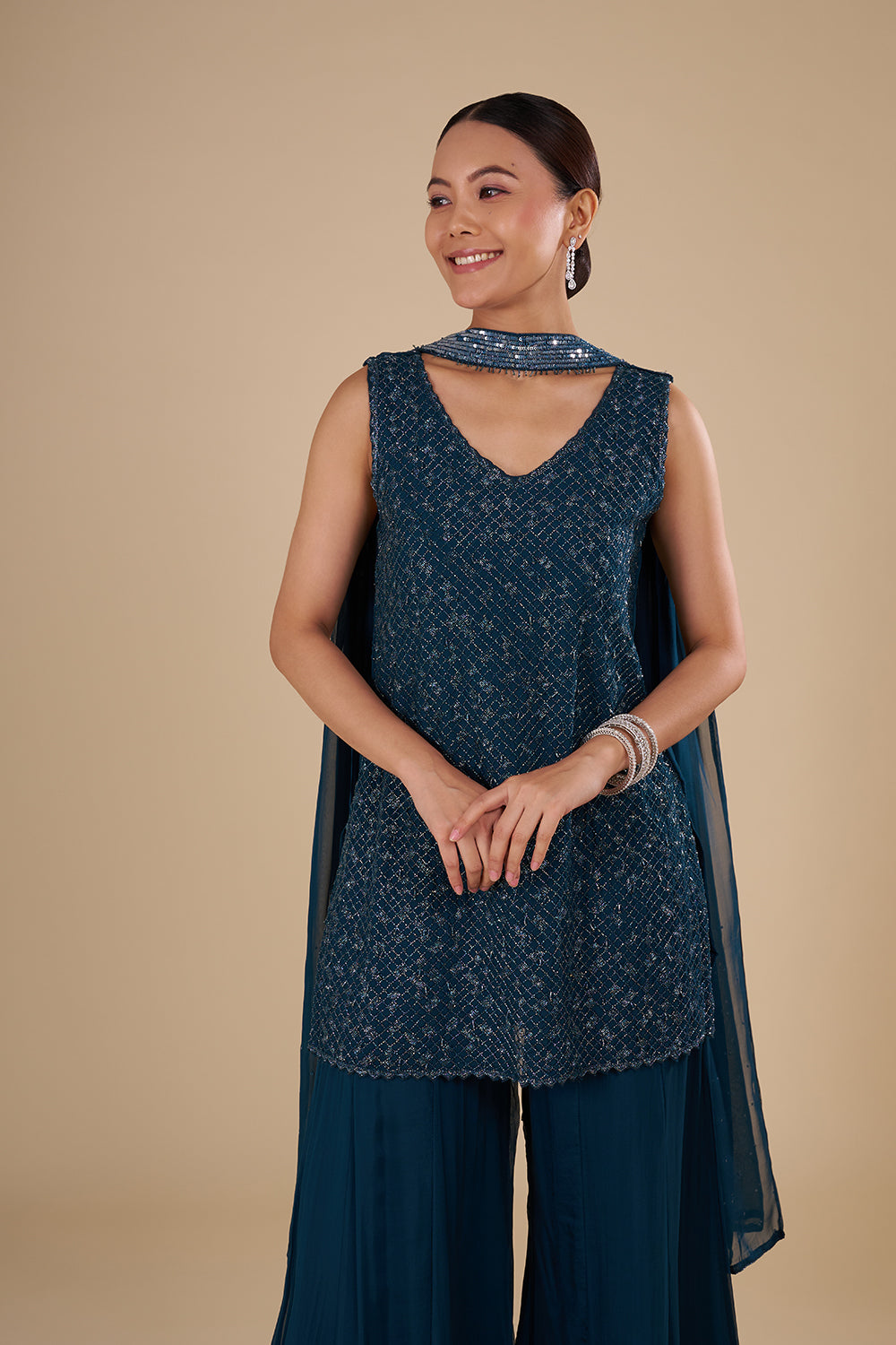 Teal Georgette Sharara Set