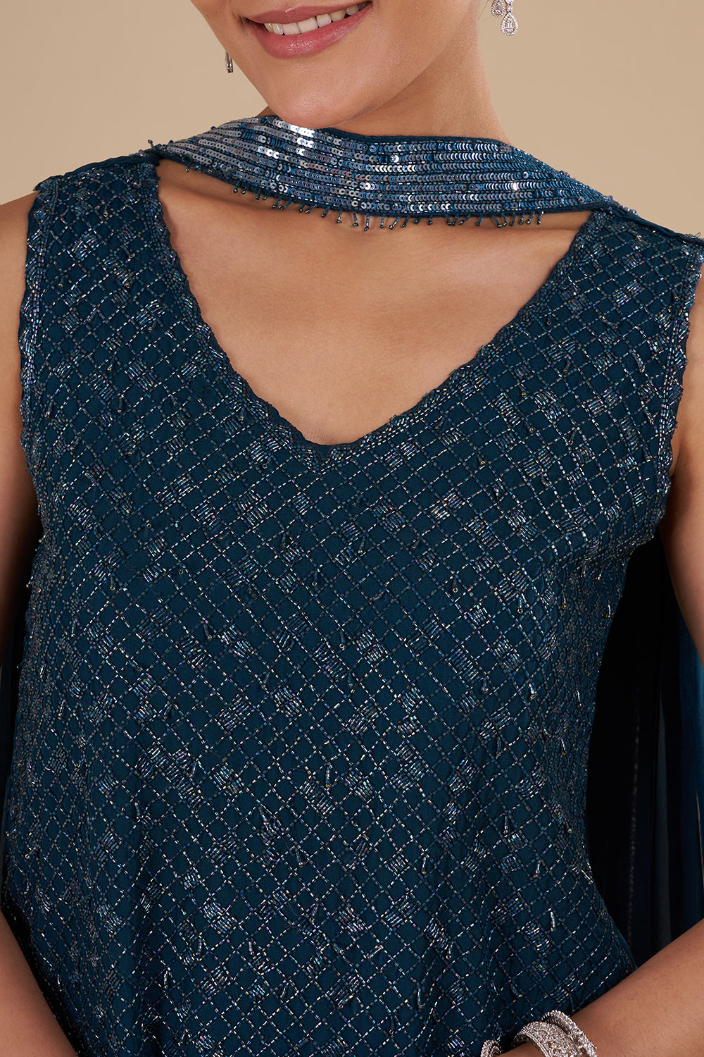 Teal Georgette Sharara Set