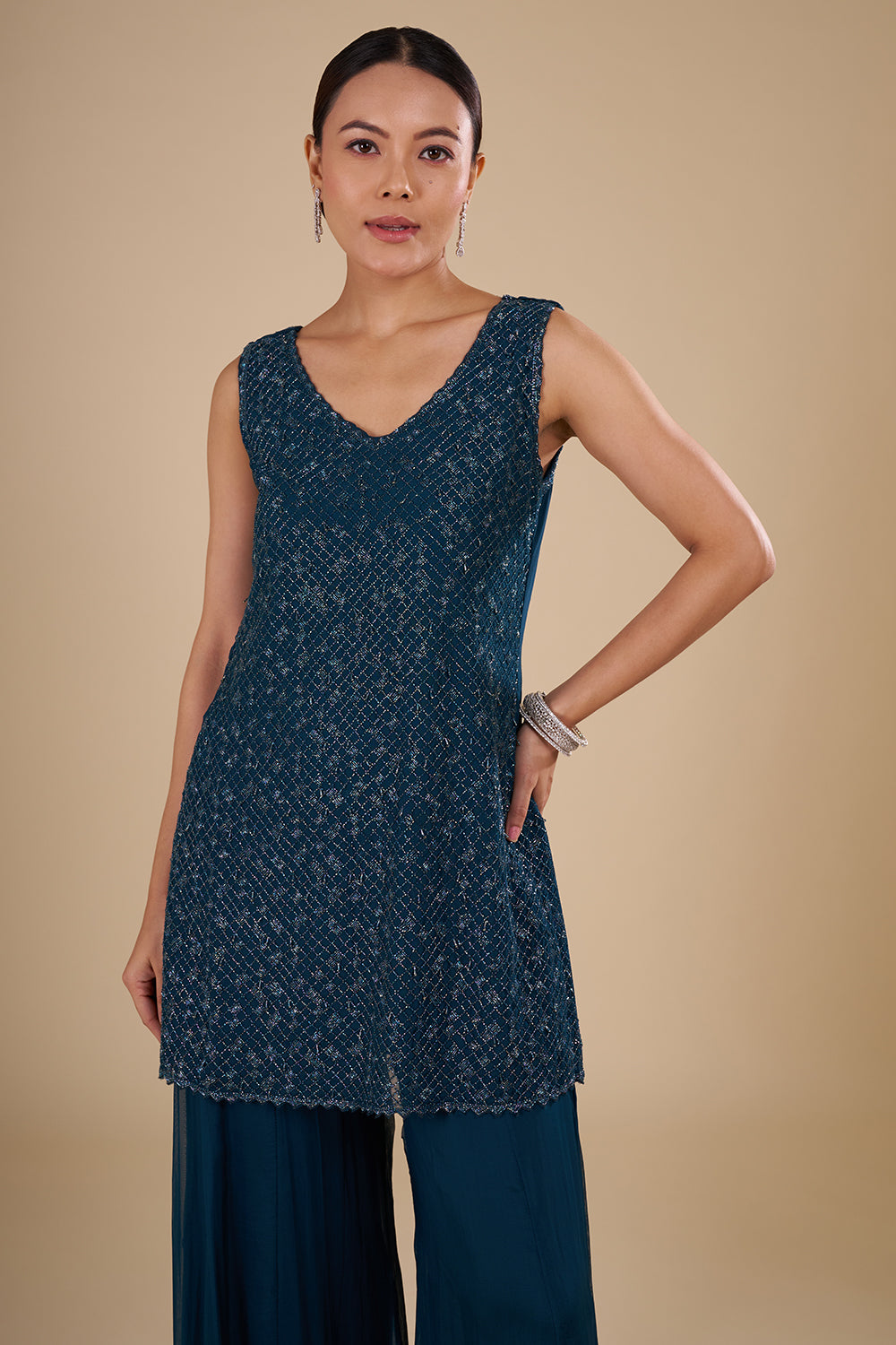 Teal Georgette Sharara Set