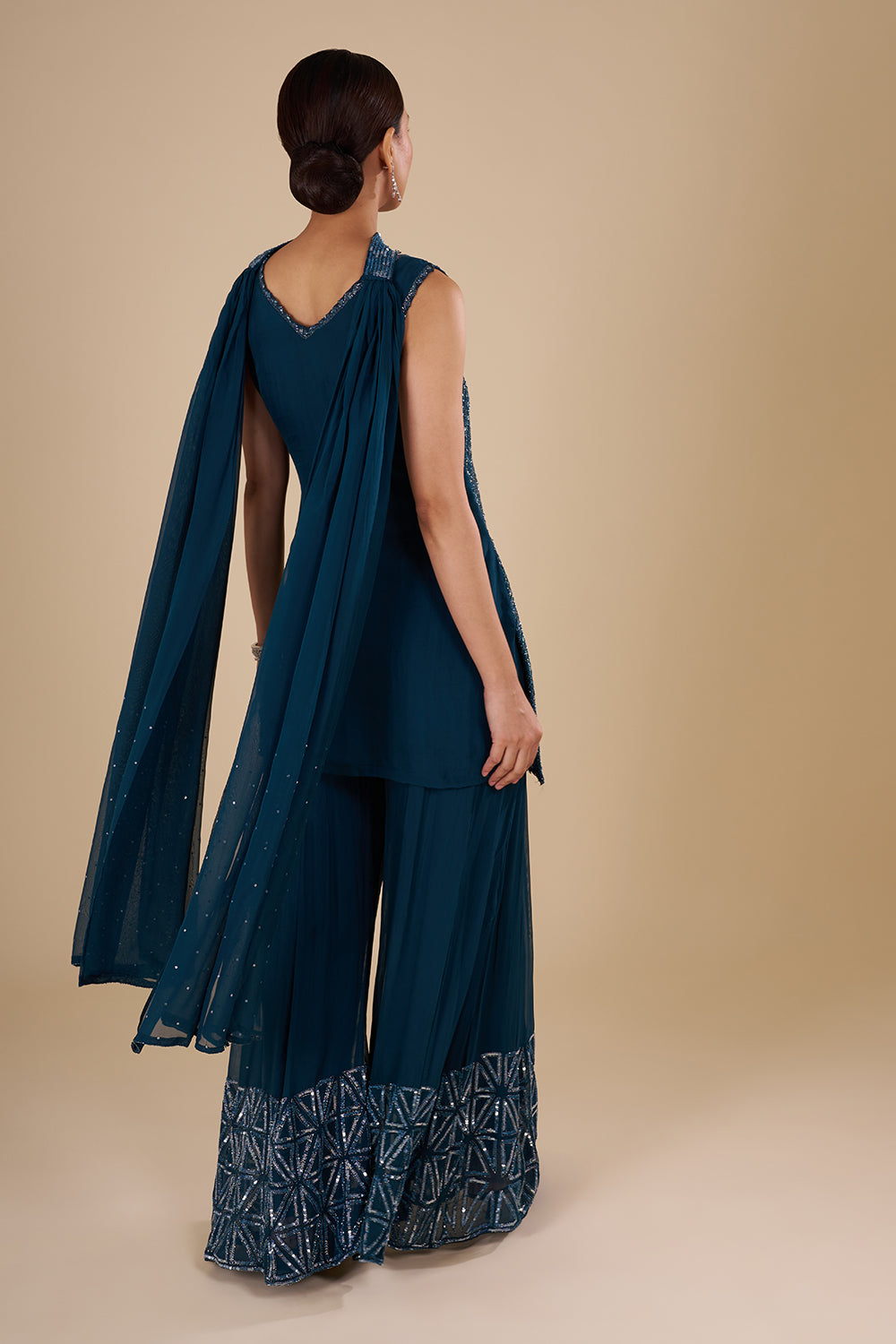 Teal Georgette Sharara Set