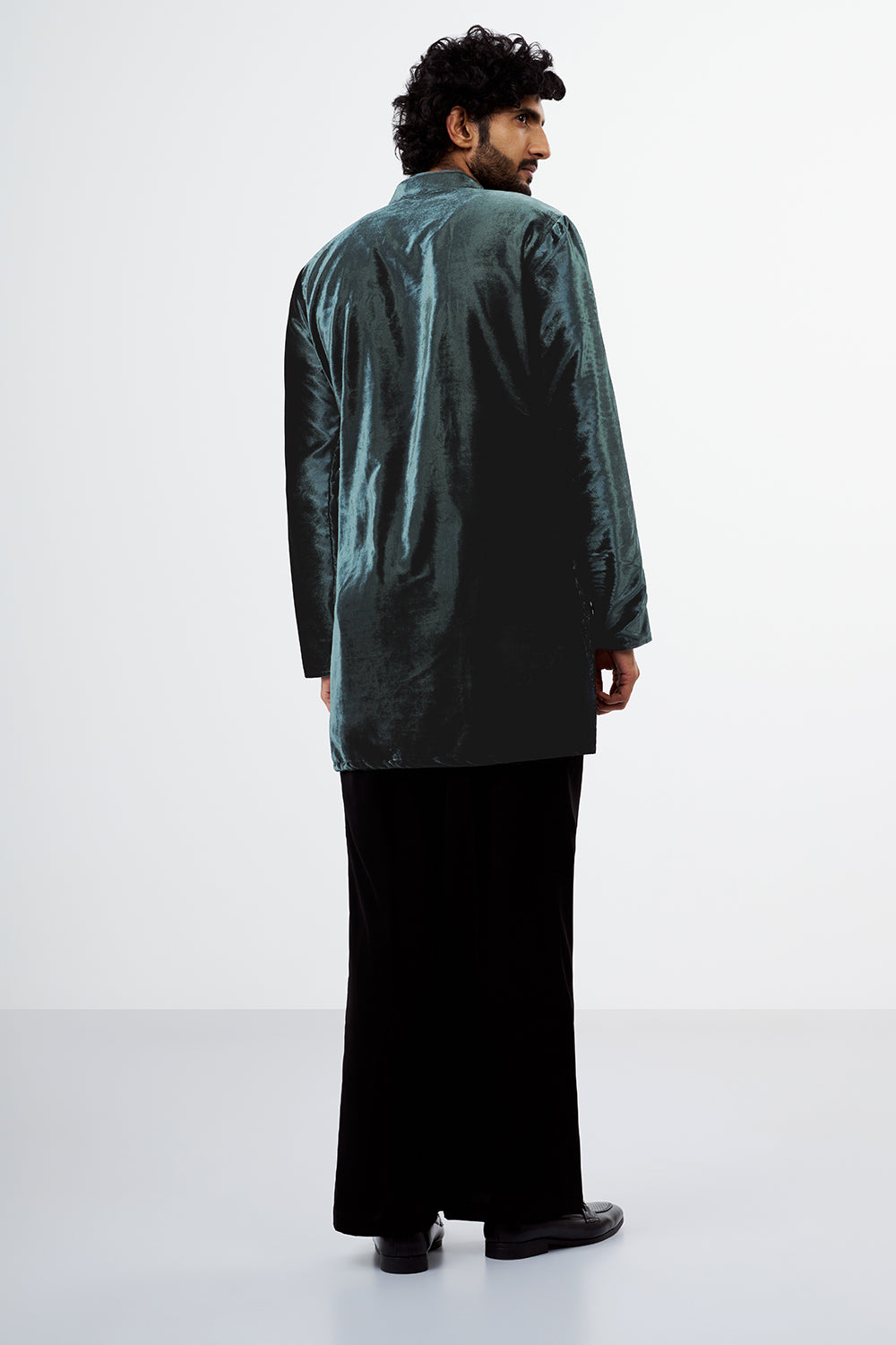 Teal Green Velvet Embellished Men's Kurta Set