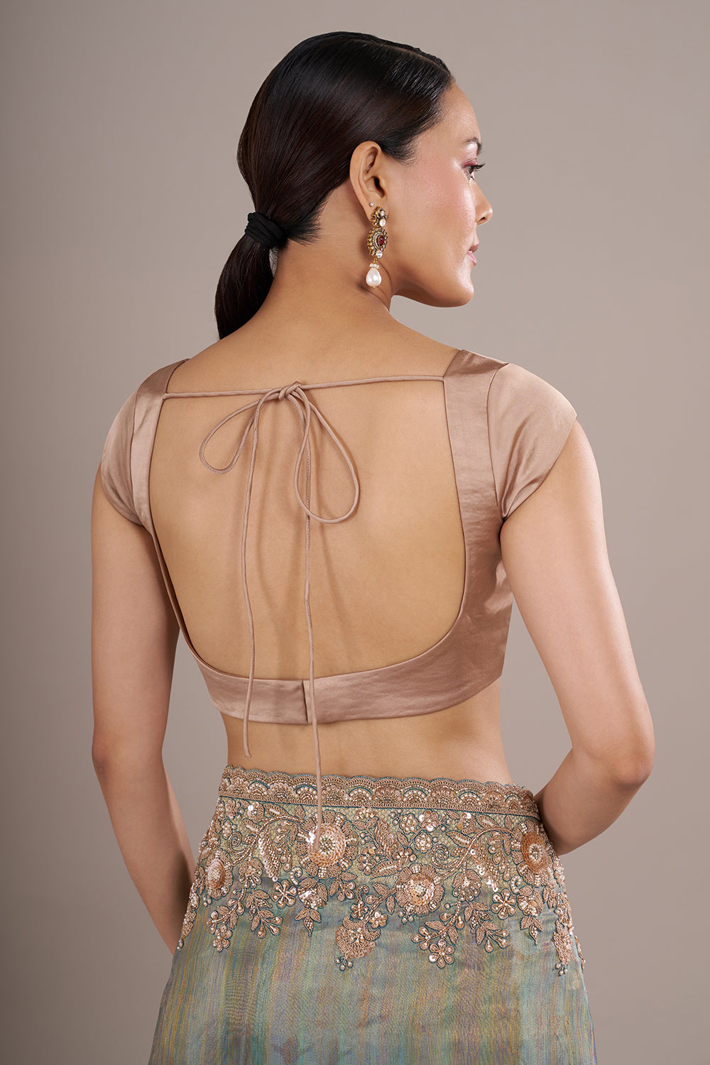 Teal Tissue Silk Saree with Bead Detailing