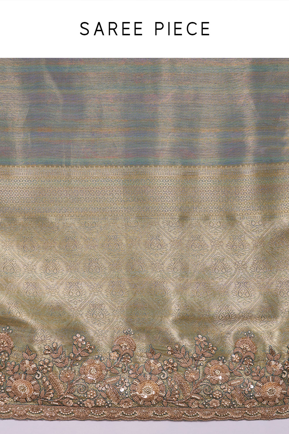 Teal Tissue Silk Saree with Bead Detailing