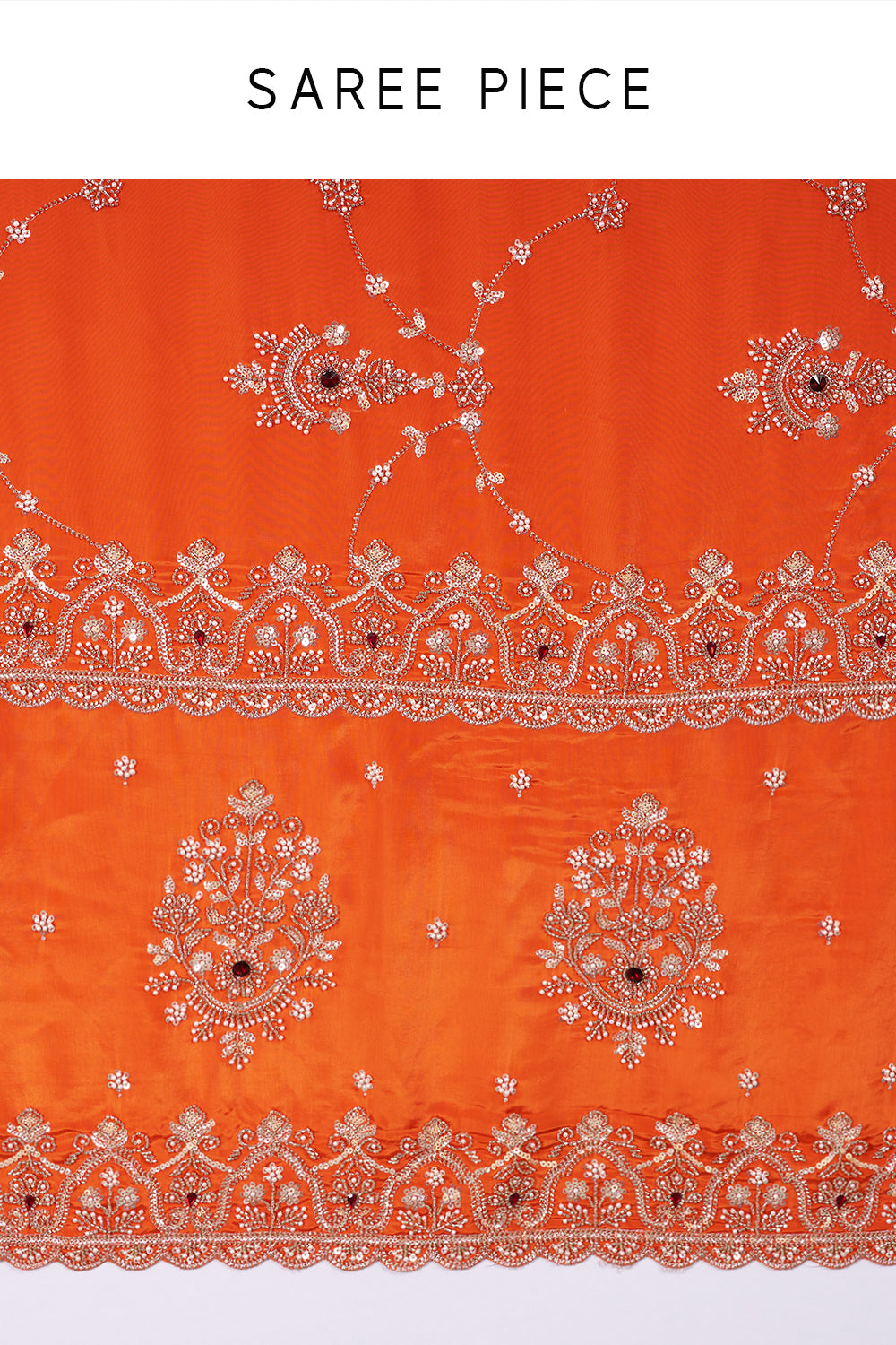 Vermilion Orange Saree with Scalloped Border