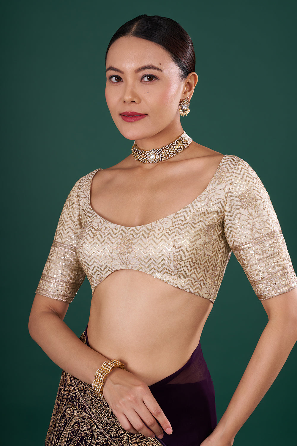 Violet Georgette Saree with Resham Embroidery