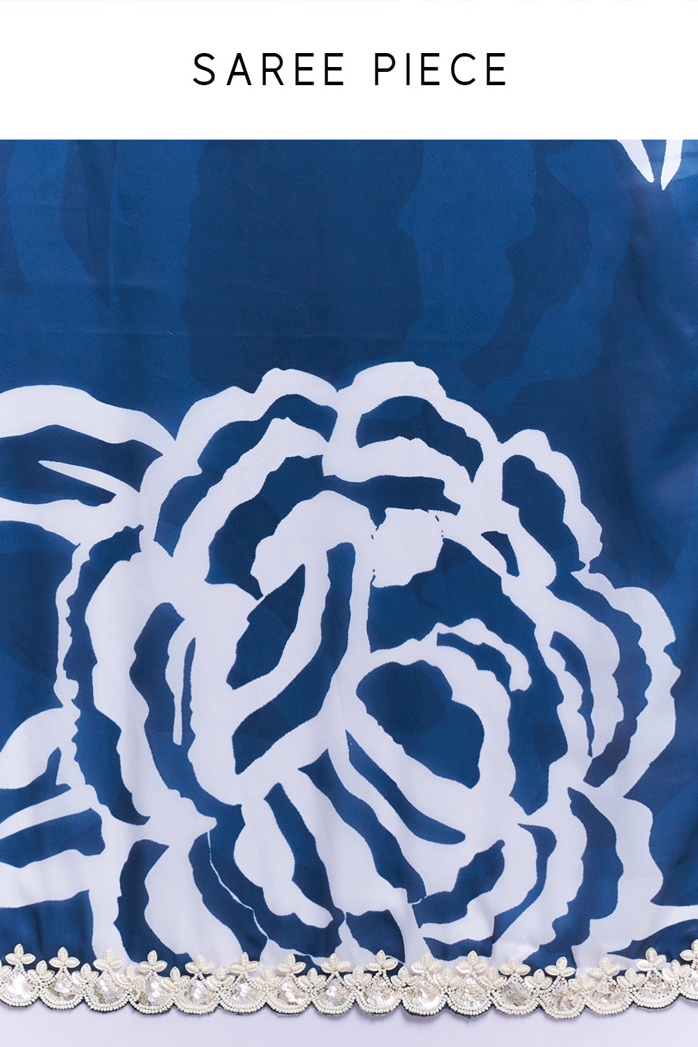 White and Blue Satin Organza Saree with Ornate Border