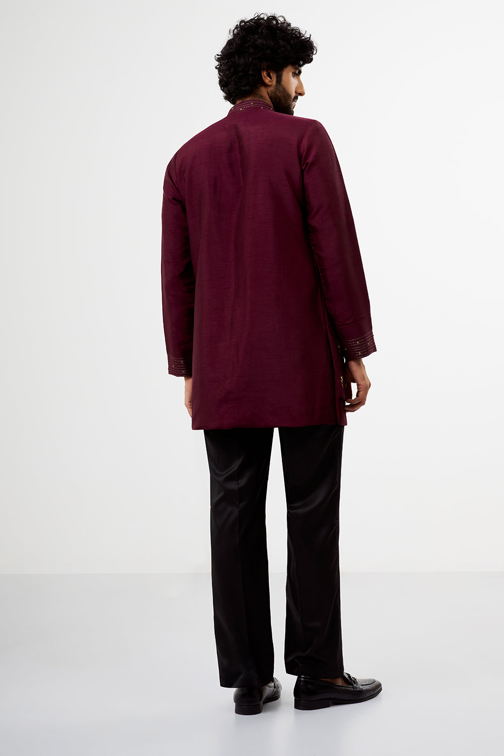 Wine Ghungroo, Zari & Thread Work Nokia Silk Men's Kurta Set