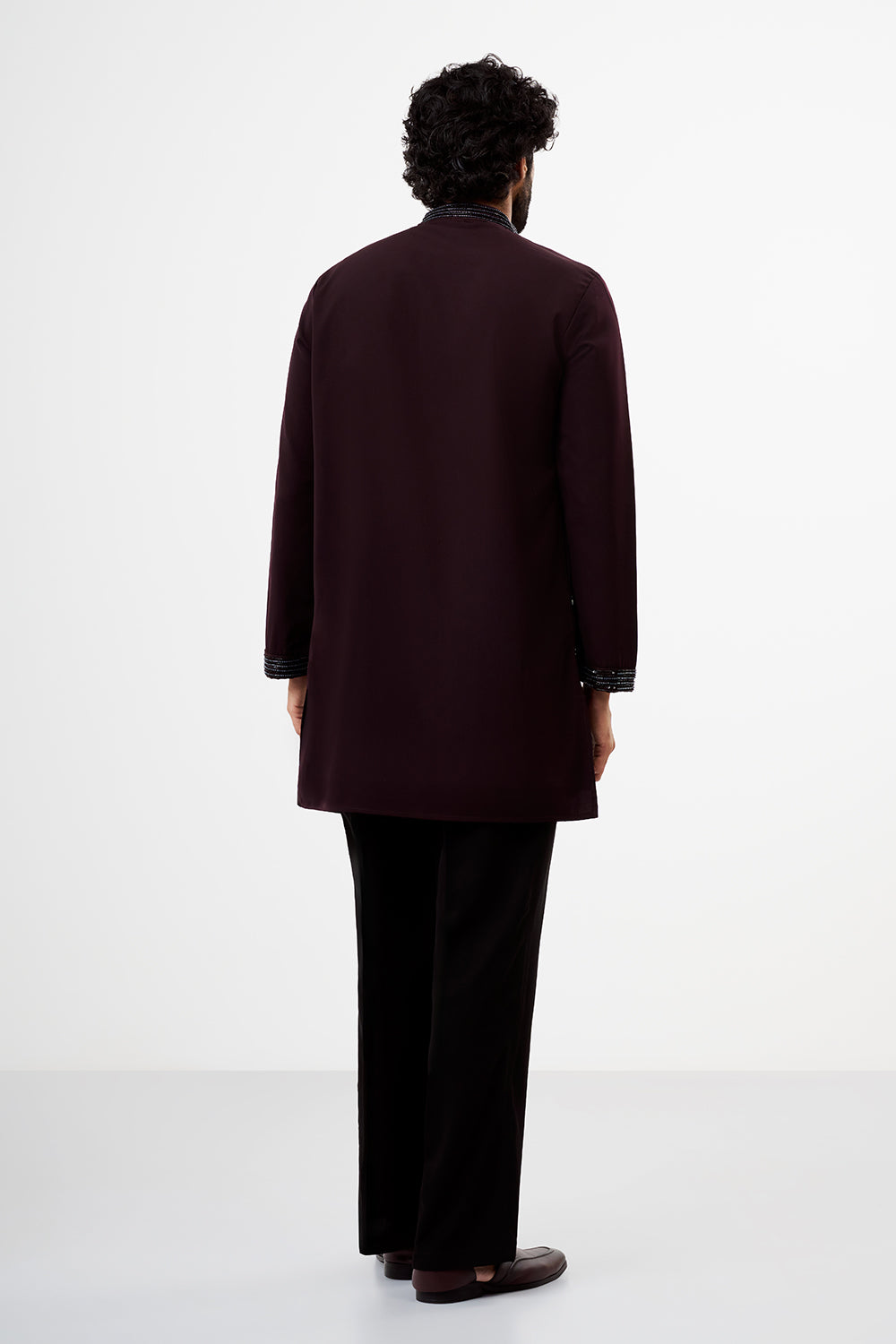 Wine Polyester Cotton Men's Kurta Set with Sequin Work