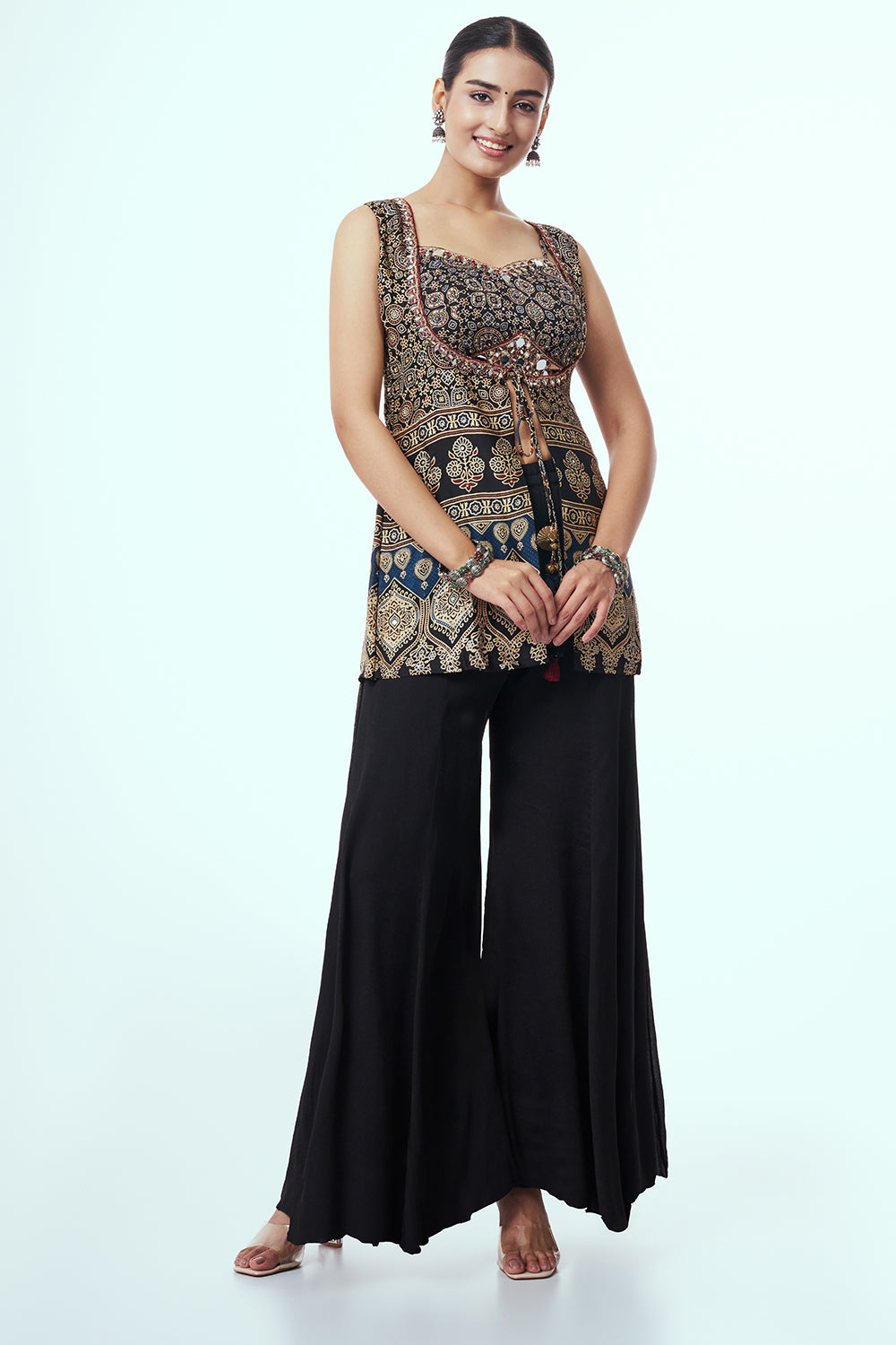 Women’s Black Modal Indo-Western Set with Mirror Work