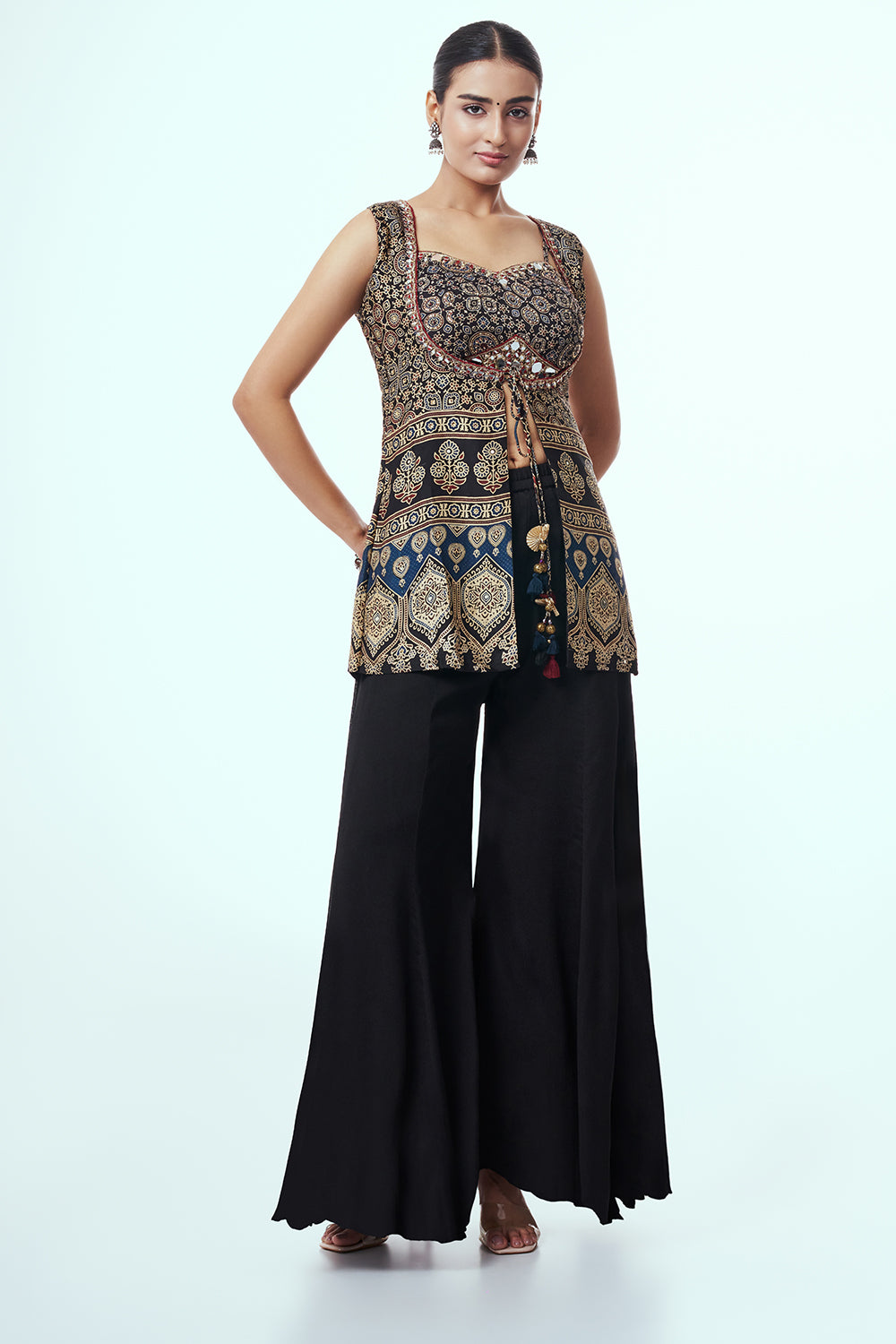 Women’s Black Modal Indo-Western Set with Mirror Work