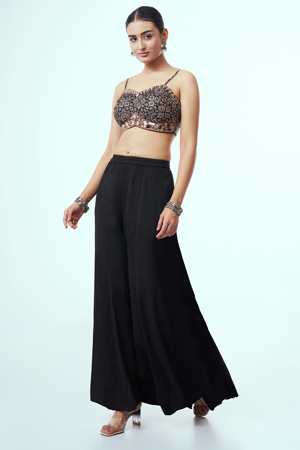 Women’s Black Modal Indo-Western Set with Mirror Work