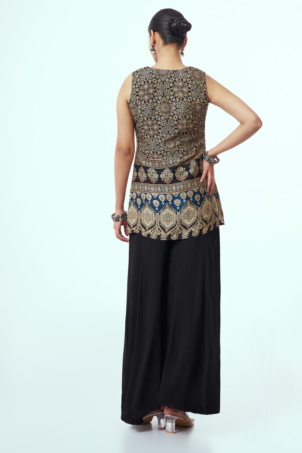 Women’s Black Modal Indo-Western Set with Mirror Work