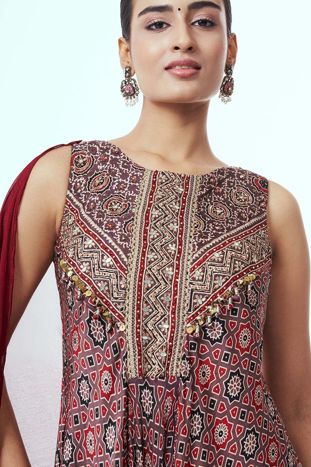 Women’s Maroon Modal Indo-Western Dress with Sequins