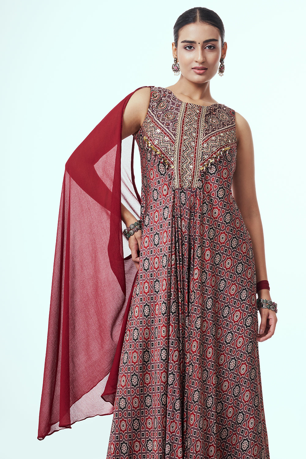 Women’s Maroon Modal Indo-Western Dress with Sequins