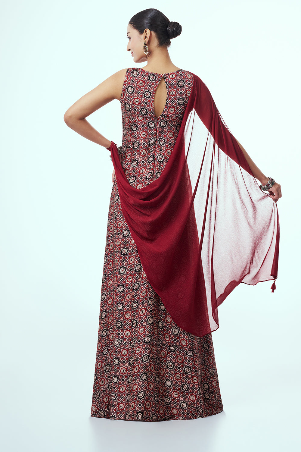 Women’s Maroon Modal Indo-Western Dress with Sequins