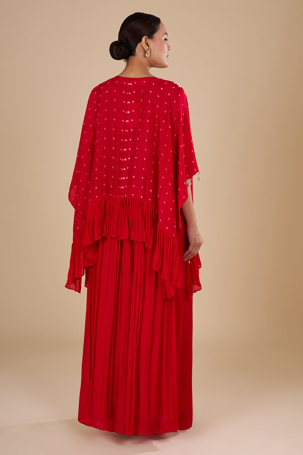 Zari Embroidery Crimson Chinon Kaftan Set